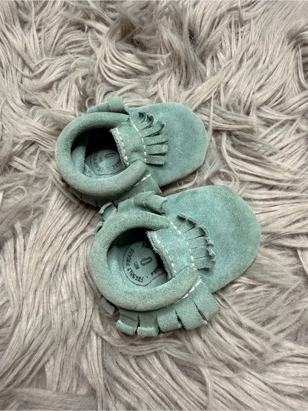 Freshly picked -Soft Suede Baby Moccasins with Fringe — Teal